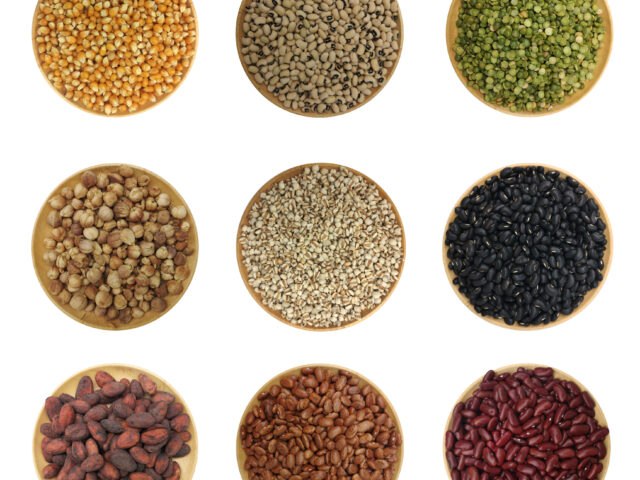 Grains and Cereals, beans isolatedâ onâ whiteâ background.